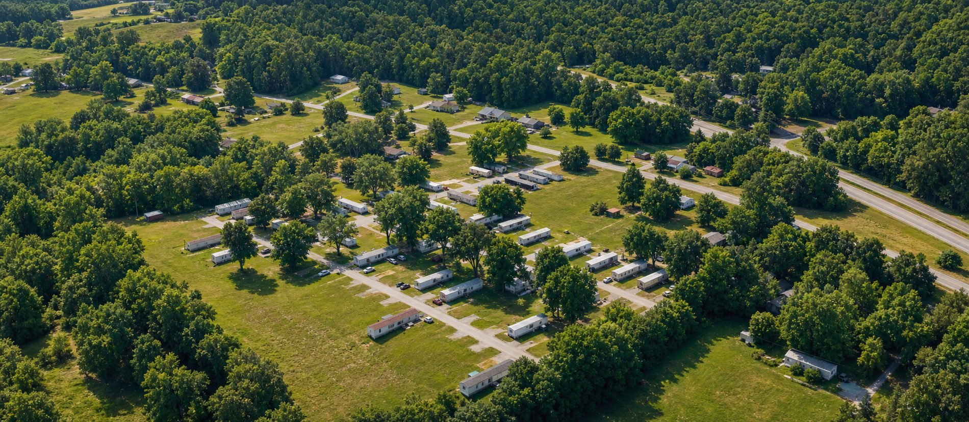 Aerial view of Green Acres Mobile Home Community in Oliver Springs, TN